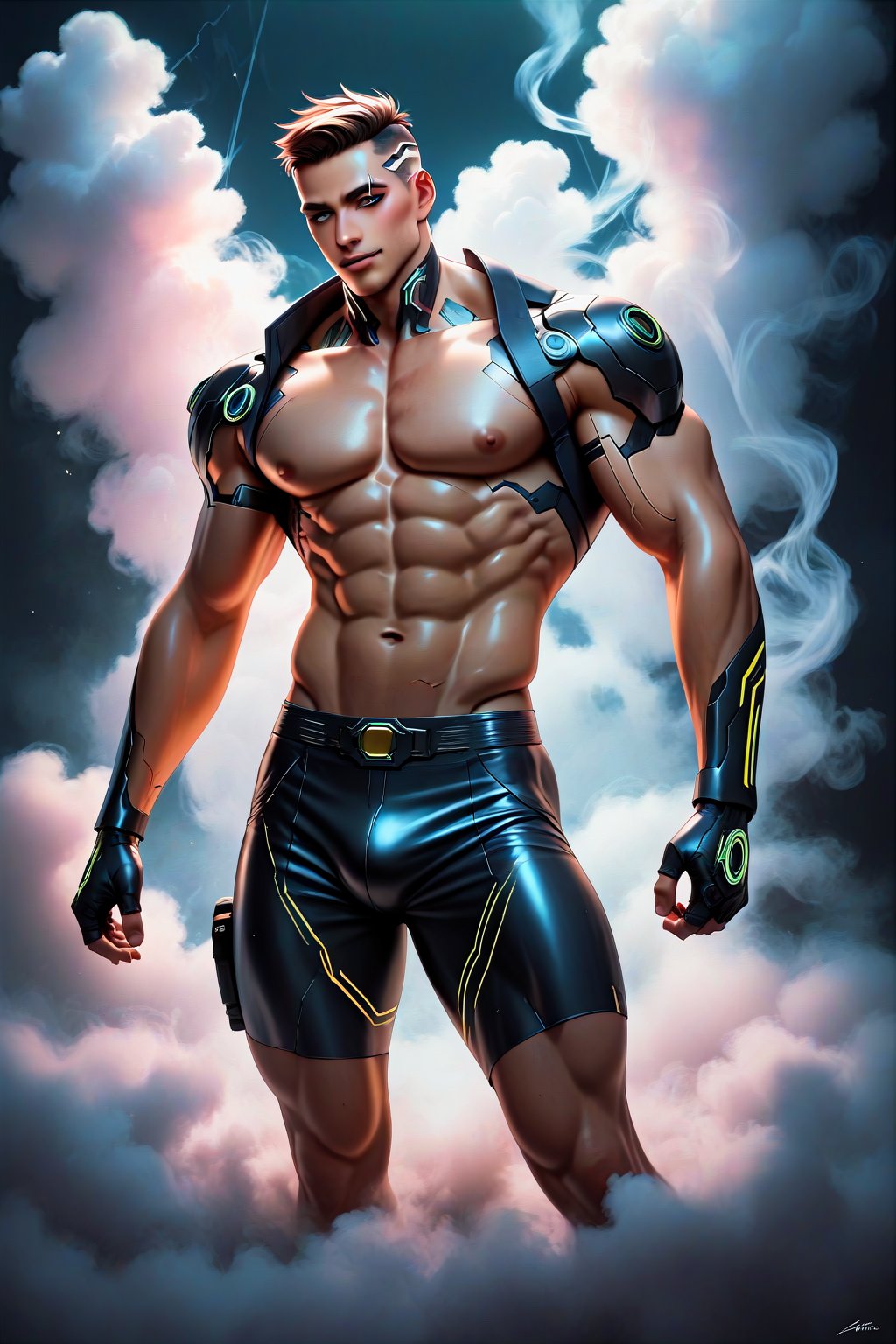 Score_9, Score_8_up, Score_7_up, Source_anime, masterpiece, best quality, 
BREAK
1 man, muscular, cyberpunk clothing, FuturEvoLabVFX, smoke, ,Handsome boy