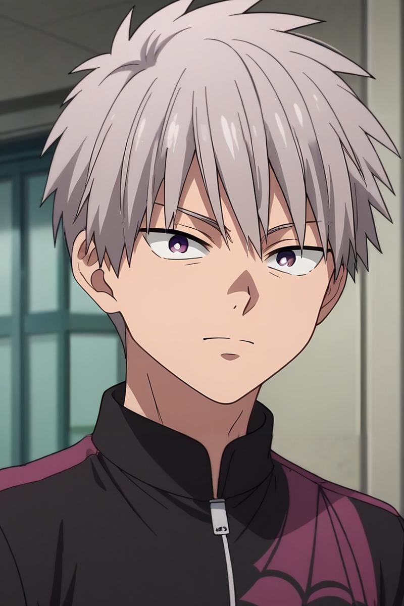 score_9, score_8_up, score_7_up, source_anime, rating_safe, intricate details, anime screencap, , official style, , , 1boy, solo, male focus, <lora:shiki_tademaru_pony:0.76>, shiki_tademaru, grey hair, purple eyes, short hair, , , <lora:sdxl_lightning_8step_lora:1>