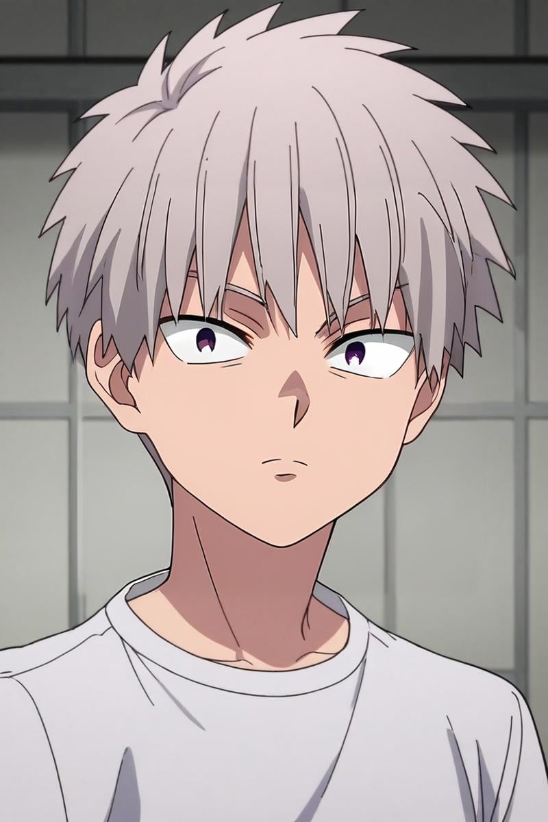 score_9, score_8_up, score_7_up, source_anime, rating_safe, intricate details, anime screencap, , , looking at viewer, , 1boy, solo, male focus, <lora:shiki_tademaru_pony:0.84>, shiki_tademaru, grey hair, purple eyes, short hair, sanpaku, , , <lora:sdxl_lightning_8step_lora:1>