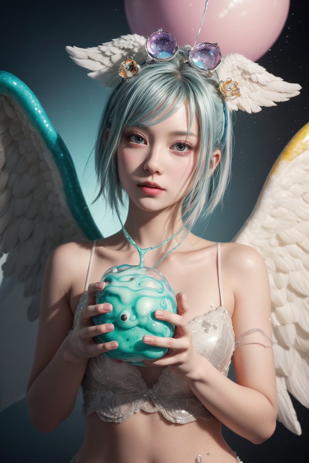 melting anorexic pastel cute slimy group of slime angel jesters,religious vaporwave decora inspired illustrations,HDR,UHD,8K,best quality,masterpiece,sharp focus,ultra-fine painting,physically-based rendering,