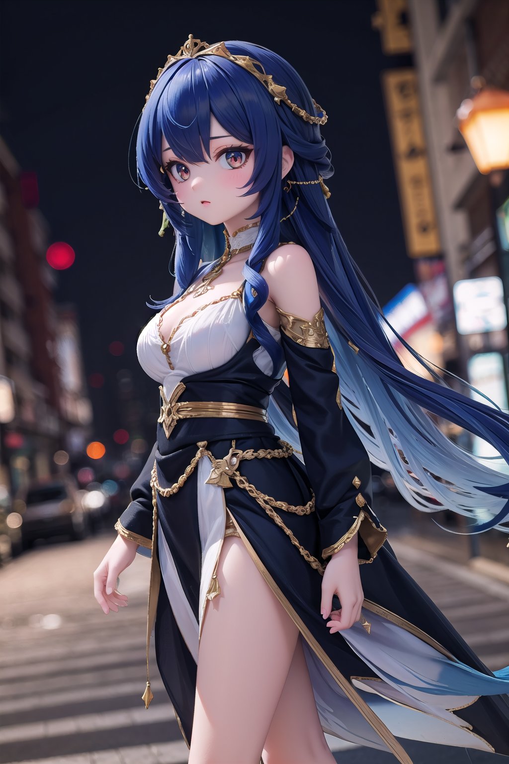 1girl, solo_female, HDR, 32k UHD, insane detailed, blurry_background, bangs, outdoor, Layla_Impact, very long hair, blue hair,