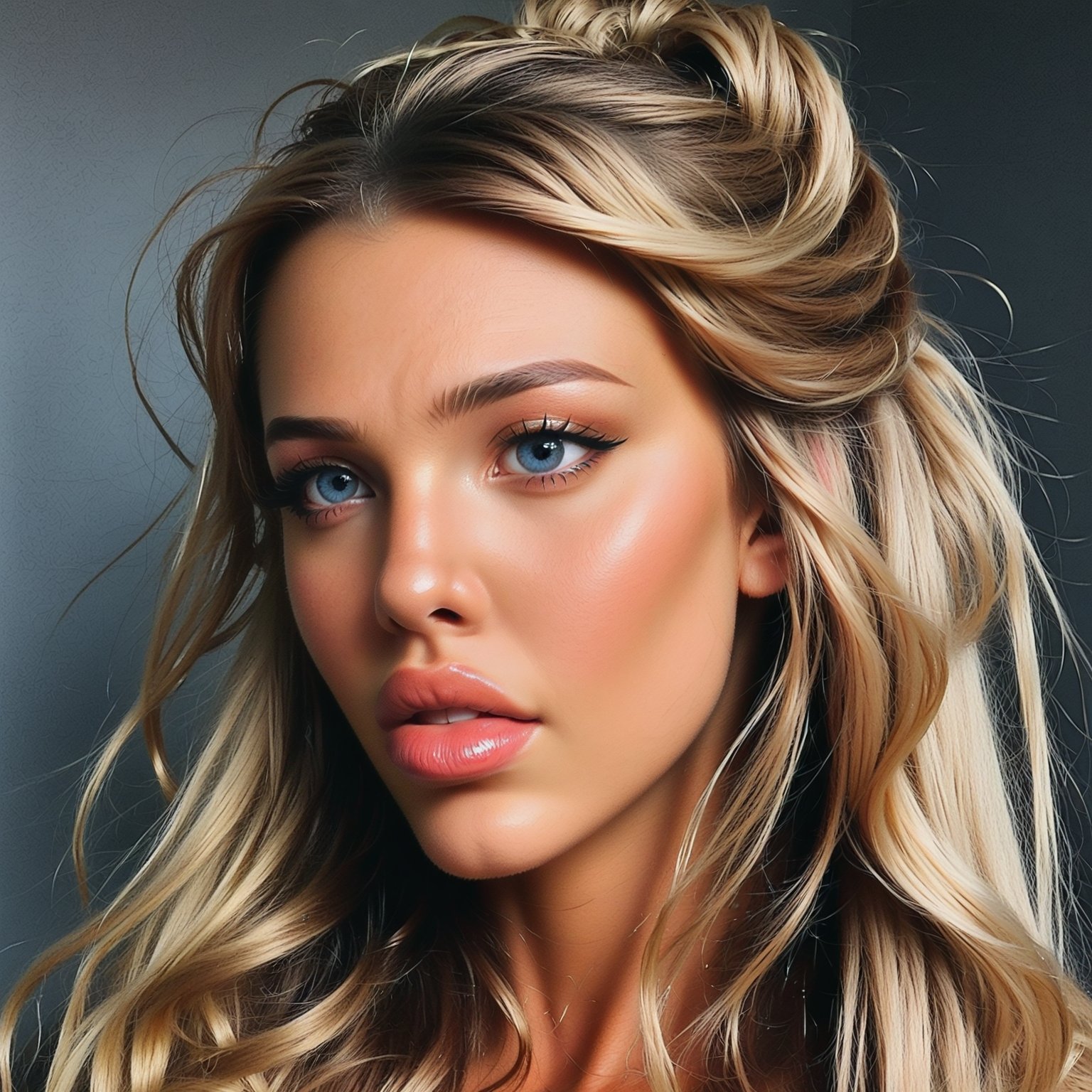 Real, realistic, L1ka, close-up, long hair, updo, full lips, cinematic, direct gaze, blonde hair