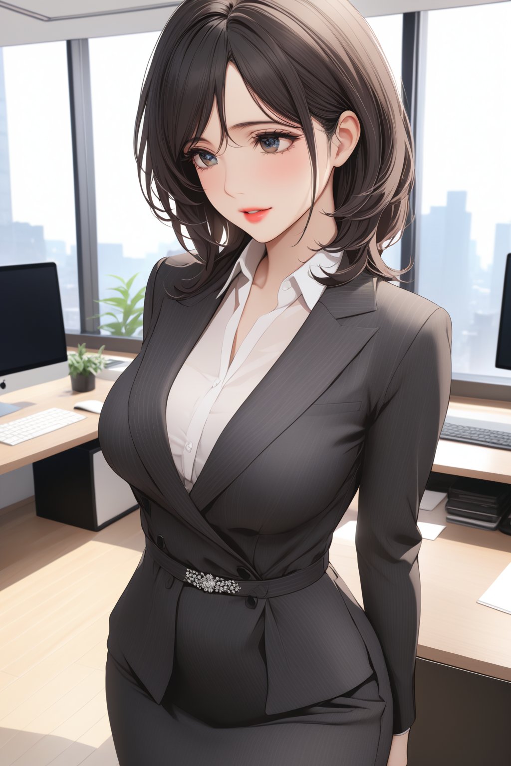 Elegant  Business outfit , at beautiful office , 
( masterpiece , ultra Detailed     )  ,
moyoondef