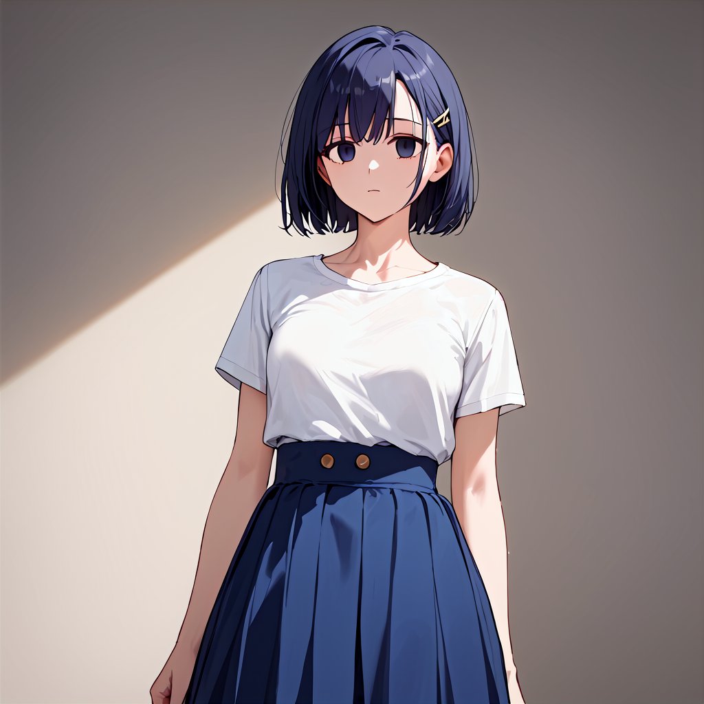 score_9,score_8_up,score_7_up,1girl, solo, 
empty eyes, 
white_shirt, blue_skirt, masterpiece, score_6_up,