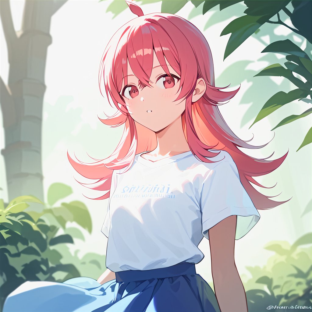 score_9,score_8_up,score_7_up,1girl, solo, 
Komiya Kaho, long hair, pink eyes, pink hair or red hair, ahoge, 
white_shirt, blue_skirt, masterpiece, best quality, source_anime, score_6_up,