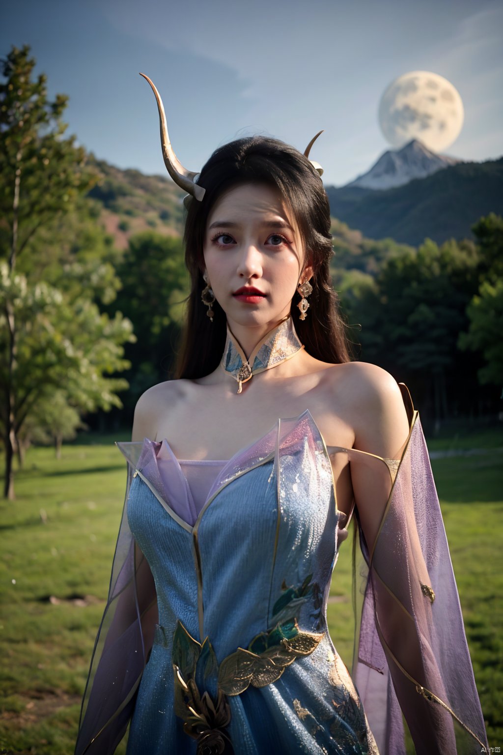 XS,moon,green theme,scenery,full moon,star \(sky\),night,sky,outdoors,starry sky,night sky,nature,blurry,depth of field,landscape,cloud,forest,mountain,
1girl,horns,solo,long hair,dress,white hair,toeless legwear,looking at viewer,antlers,jewelry,white dress,dragon horns,purple eyes,earrings,hair ornament,boots,virtual youtuber,white footwear,(upper body:1.3),, (raw photo:1.2),((photorealistic:1.4))best quality,masterpiece,illustration,an extremely delicate and beautiful,extremely detailed,CG,unity,8k wallpaper,Amazing,finely detail,masterpiece,best quality,official art,extremely detailed CG unity 8k wallpaper,absurdres,incredibly absurdres,huge filesize,ultra-detailed,highres,extremely detailed,beautiful detailed girl,cinematic lighting,1girl,pale skin,tall female,(perfect body shape),skinny body,Slender legs,, (Cowboy shot,Distant view,telechoto:1.1),Xchulingyu,Xchengling,Xliushen,Xyunxi