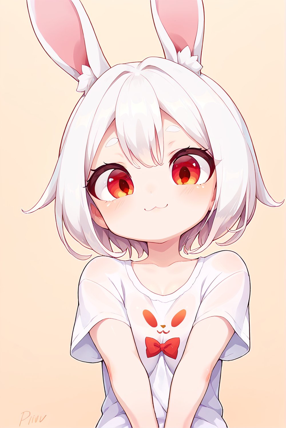 score_9_up, score_8_up, score_7_up, source_anime, 1girl, cute, rabbit girl, white hair, red eyes