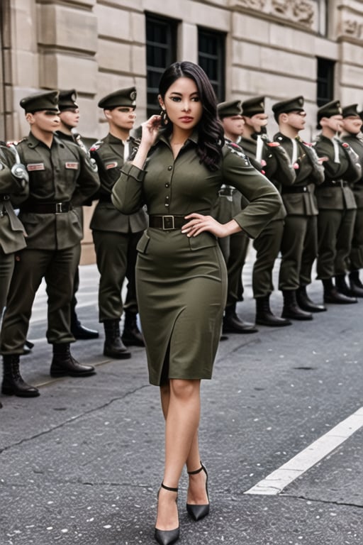 elegantly dresses in her army fatigues