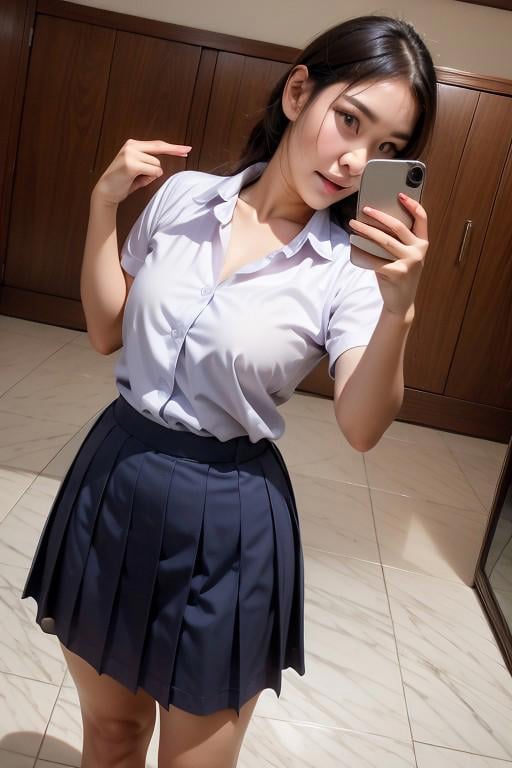 realistic,thai school uniform,selfie