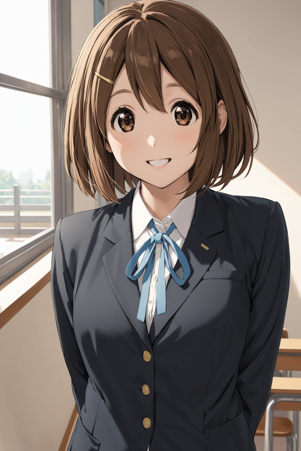 smile  ,   at  school   , ( masterpiece , ultra Detailed     ) , 
hirasawa yui  ,  short hair , brown hair , 