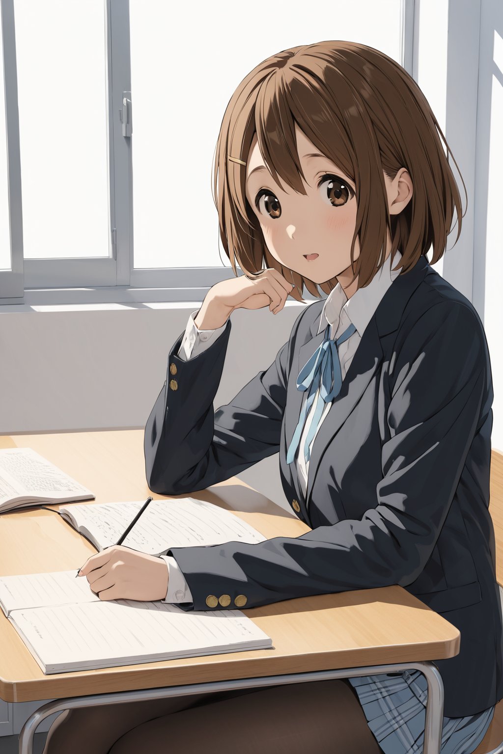 studying ,    at  school   , ( masterpiece , ultra Detailed     ) , 
hirasawa yui  ,  short hair , brown hair , 