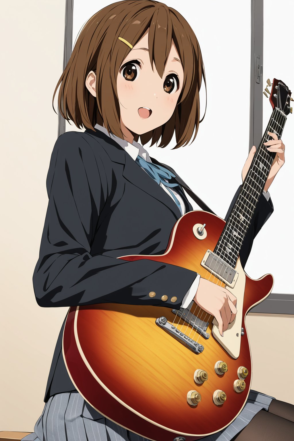 playing guitar  ,    at  school   , ( masterpiece , ultra Detailed     ) , 
hirasawa yui  ,  short hair , brown hair , 