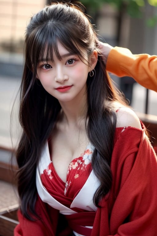 1 girl, most beautiful korean girl, Korean beauty model, stunningly beautiful girl, gorgeous girl, 18yo, over sized eyes, big eyes, smiling, looking at viewer, (masterpiece, top quality, best quality, official art, beautiful and aesthetic:1.2), extreme detailed, (abstract, fractal art:1.3), highest detailed, detailed_eyes, light_particles, hanfu,jewelry, sexy, red,masterpiece, ((without makeup)), ((thick eyebrow))