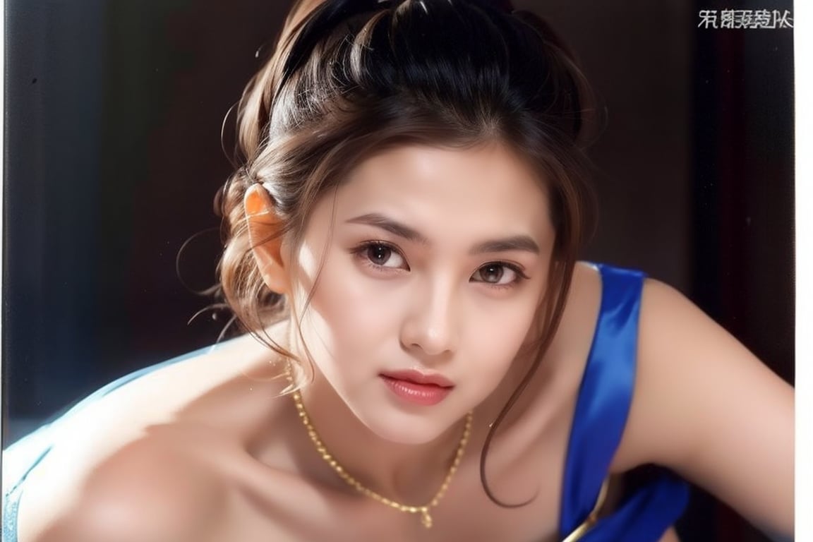 identical face, a 26 year gorgeous woman with brown hair, elegant chinese woman, tight thai,  silky  blue aerola, realistic, body height 5.9 feet, blue dress 👗, gold necklace, diamond bracelet,hot look, black glass,  high heels, HarunaK01,Eliza01,AyaUeto01,Yumi02,Maki01,YeXue02,Ah_Bo01,Athena01