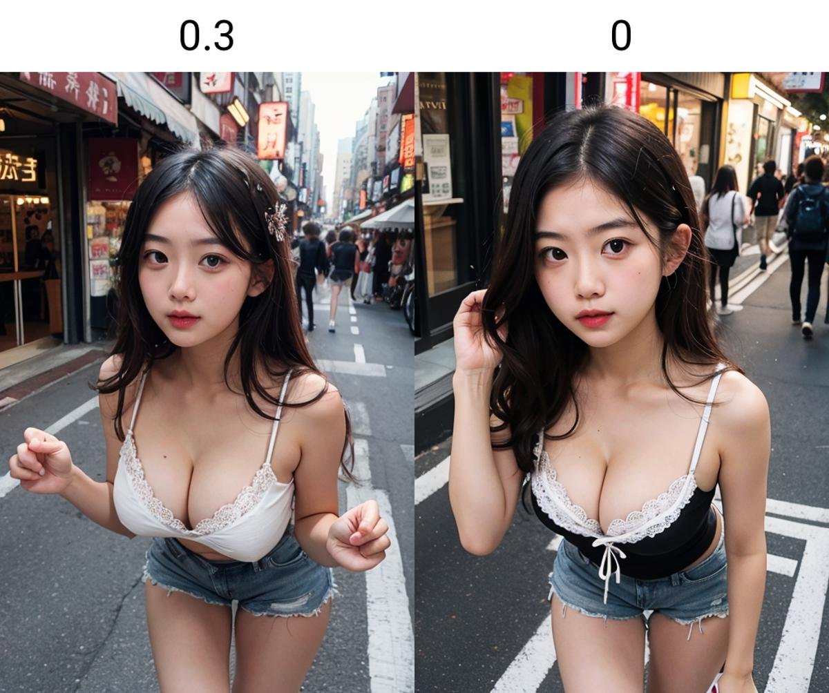 (((masterpiece))), (((best quality))), 8k, highres, upper body, beautiful detailed face, from above, head down, bent over, 1girl, brown hair, wavy hair, sidelocks, ribbon, ulzaang, cleavage, asian, cleavage, lace camisole, shorts, walking, storefront, shopping street, vandors, narrow roadside, signboard lights, crowd,<lora:cuteasiangirlstyle:0.3>