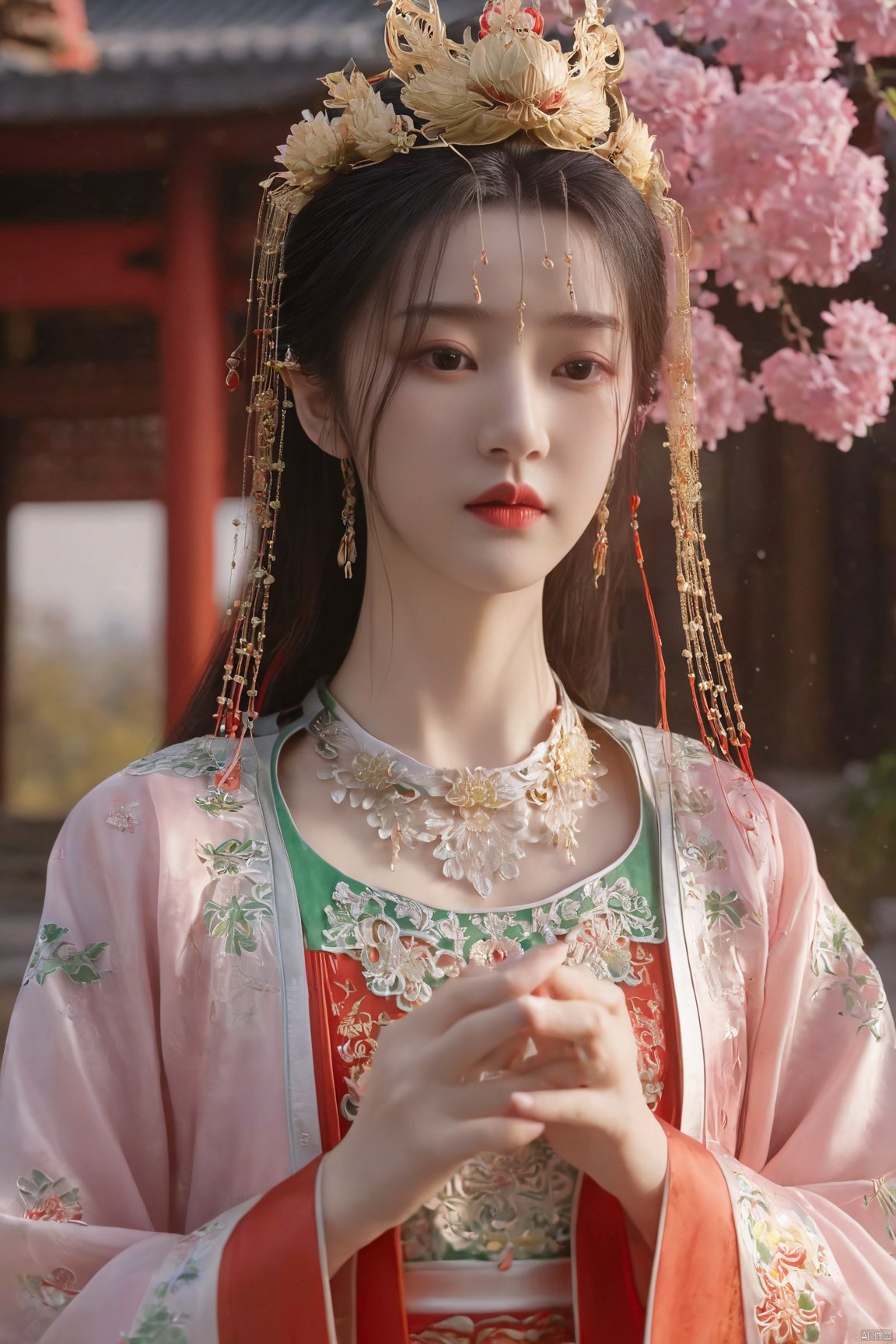  (best quality,masterpiece),Xlimuwan,1girl,solo,very long hair,looking at viewer,jewelry,closed mouth,,sunlight,(big breasts:1.39),X-Hydrangea, song_hanfu,Xliushen,Xyunluo