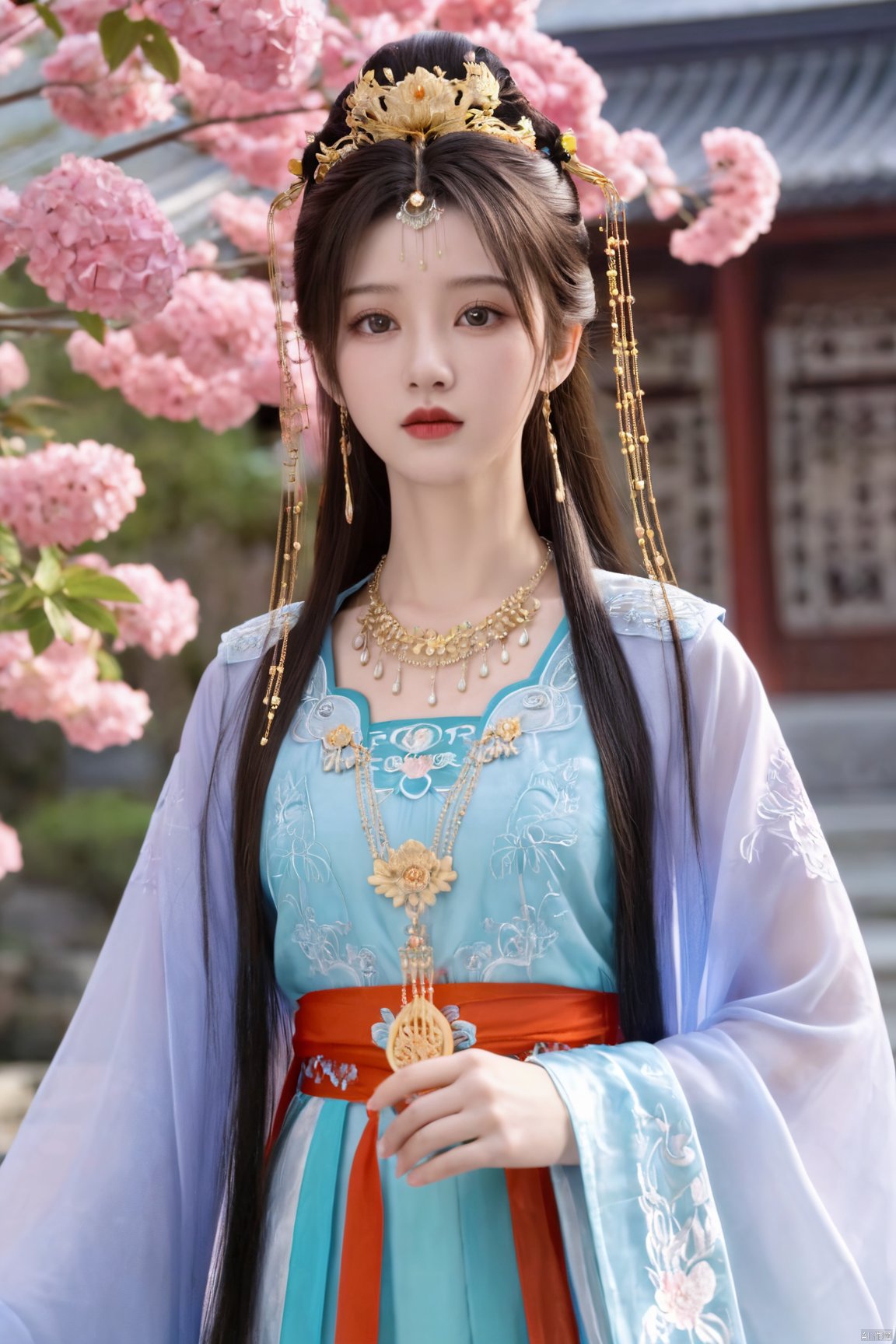  (best quality,masterpiece),Xlimuwan,1girl,solo,very long hair,looking at viewer,jewelry,closed mouth,,sunlight,(big breasts:1.39),X-Hydrangea, song_hanfu,Xliushen,Xyunluo