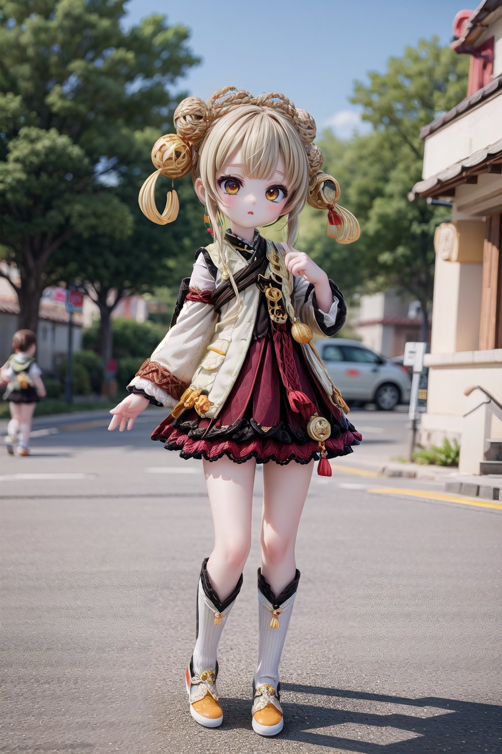 Yaoyao_Impact, full_body, blurry_background, loli, outdoor, yaoyao Style,