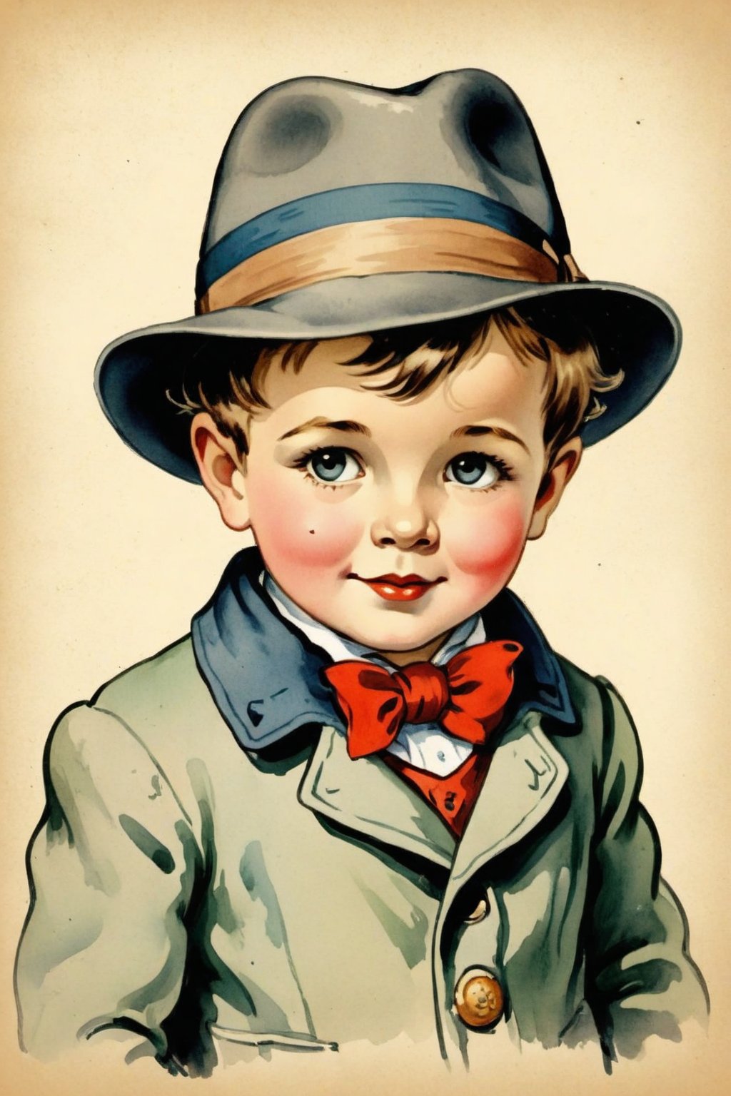 Little boy with fedora hat, 

Vintage children's illustrations 