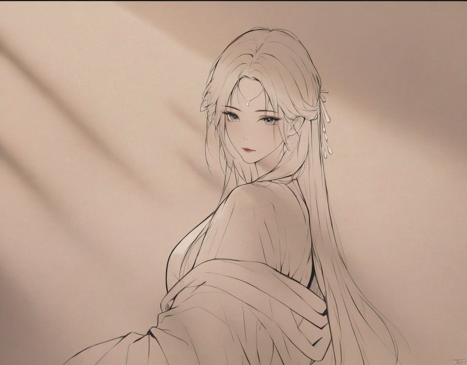  solo,highly detailed,(best quality),((masterpiece)),shouhui, 1girl, solo, hair ornament, monochrome, upper body, long hair,looking at viewer,  hanfu, peiyuhan,