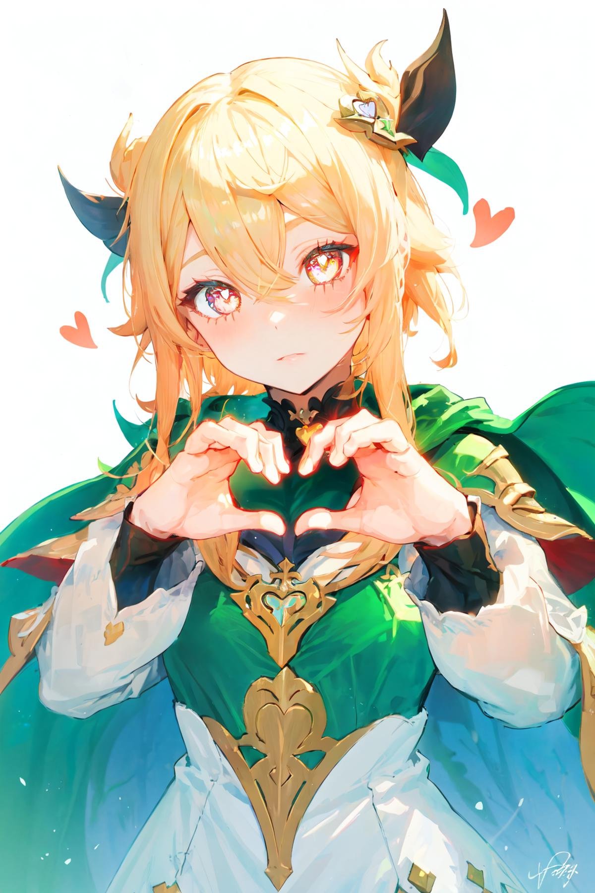 ((heart hands)), nahida_genshin, cross-shaped pupils, green cape, nahida \(genshin impact\),