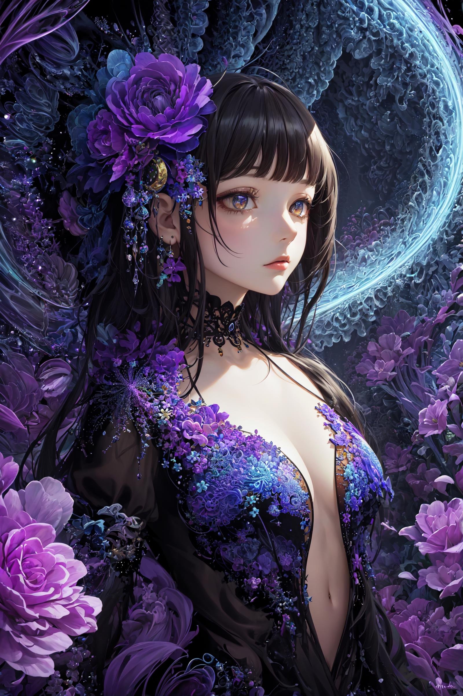 (masterpiece, top quality, best quality, official art, beautiful and aesthetic:1.2),(1girl),extreme detailed,(fractal art:1.3),colorful,highest detailed,flower,