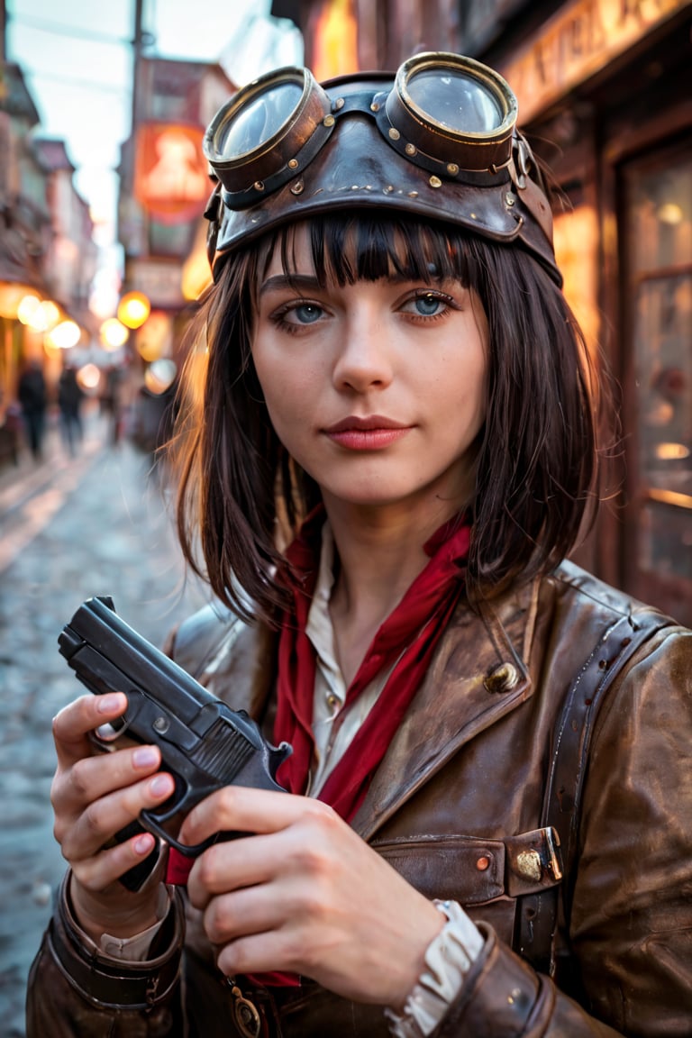 score_9, score_8_up, score_7_up, detailed photorealistic image, HD32k, abrsurdres, detailed face, detailed eyes,, portrait of girl, bangs, steampunk adventurer, goggles, steampunk street at night, neon, MechanicusStyleAI
(((full-clothed))), ((long big pistol in hands, handgun in hands))
BREAK 
strange world background