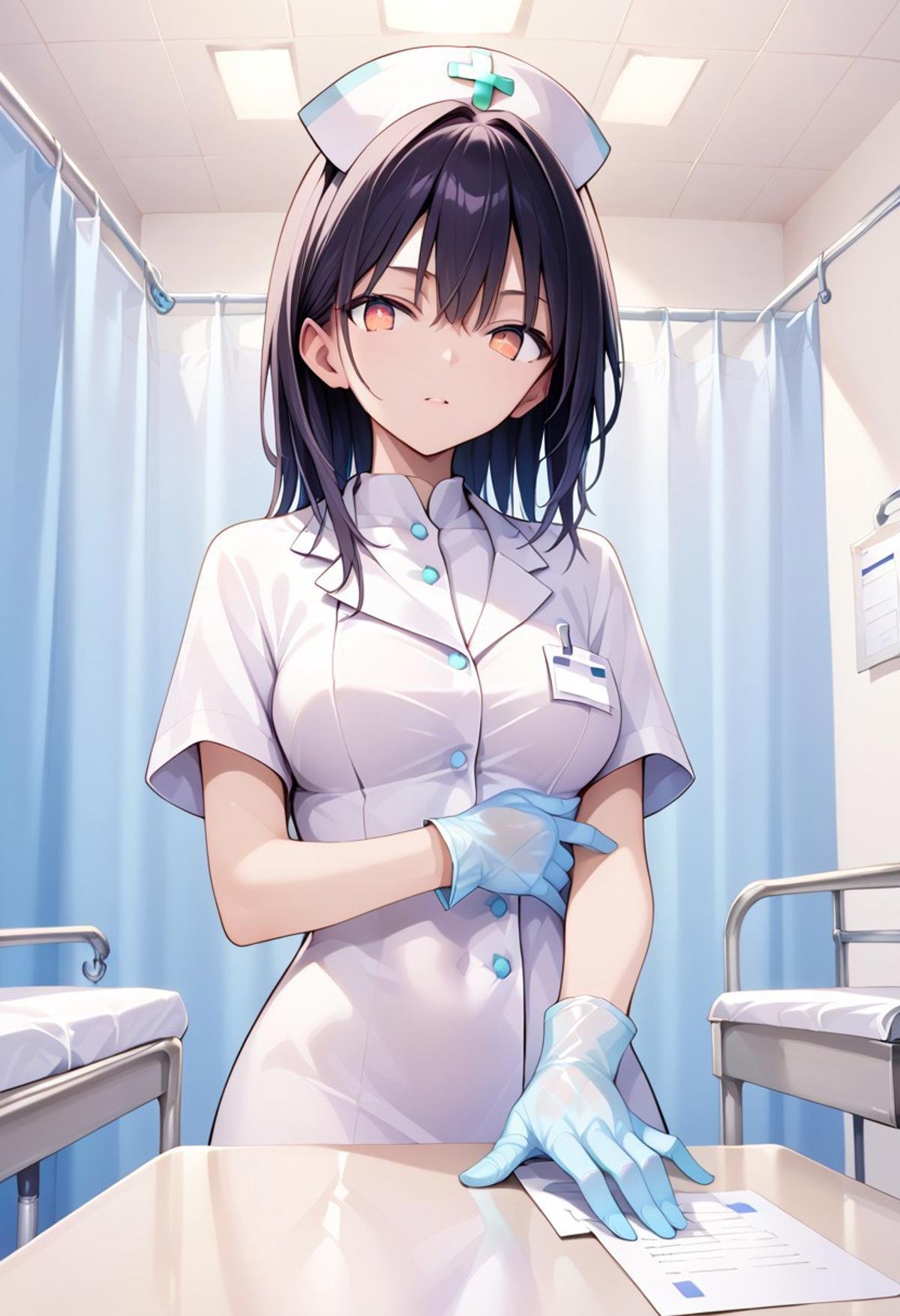 score_9_up, score_8_up, score_7_up, source_anime, masterpiece, perfectly detailed, detailed face, detailed background, 1girl, complete clothes, BREAK,Penis, veins, (water on gloves:1.3), black gloves,Hospital, Operating Table, CUM DONATION ASSISTANCE, TITS SEX