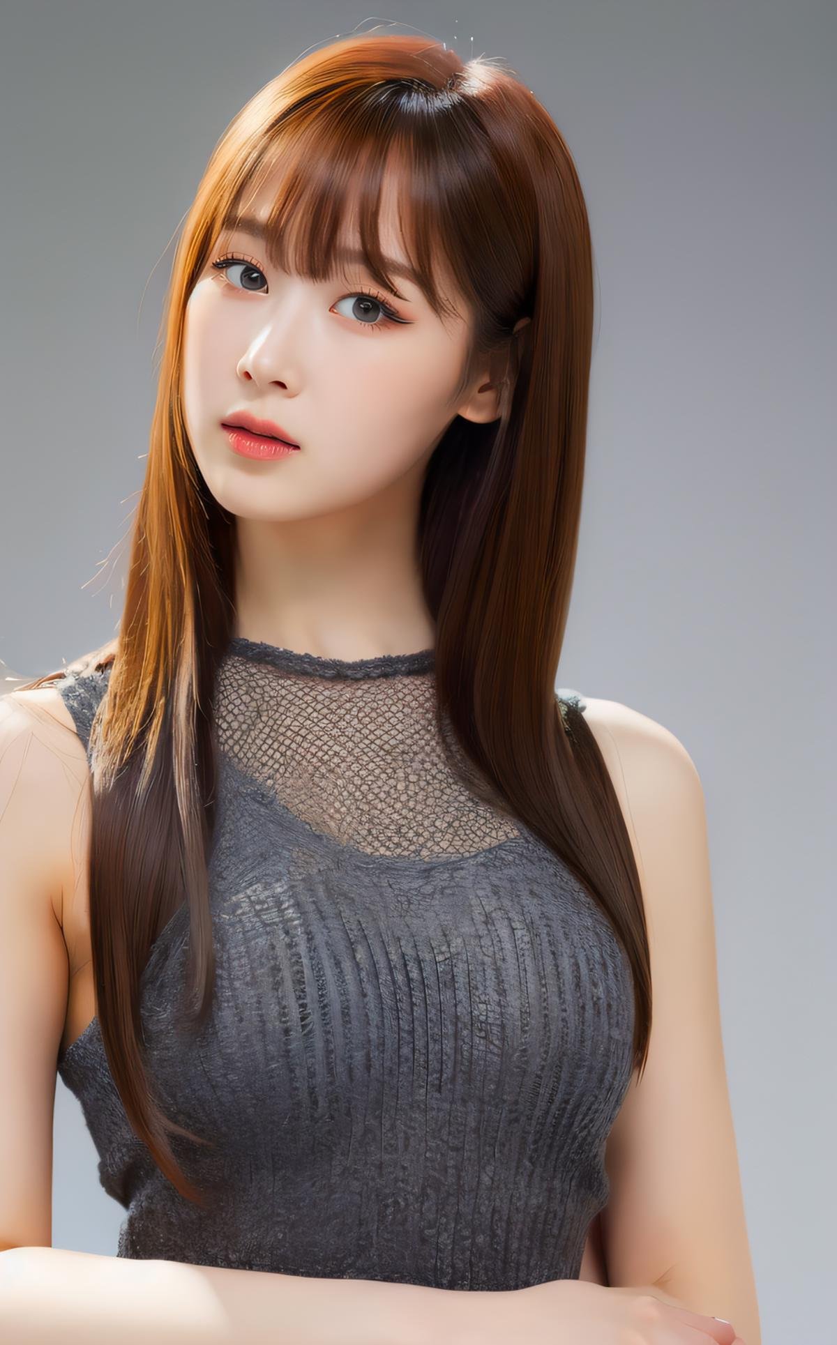 <lora:Giselle_V1:1> G!$ell€, Best quality, masterpiece, ultra high res, (photorealistic:1.4), raw photo,1girl, solo, realistic, (looking at viewer:1.2), upper body,simple gray background, white dress, long hair 