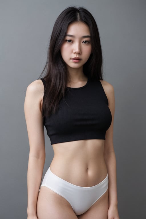 dark background, instagram photo, front shot, portrait photo of a 24 y.o korean woman, wearing crop top, beautiful face, cinematic shot