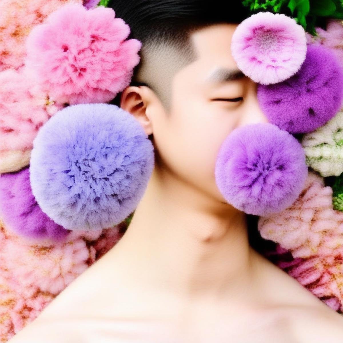 a chinese man taking a stupid flower pic