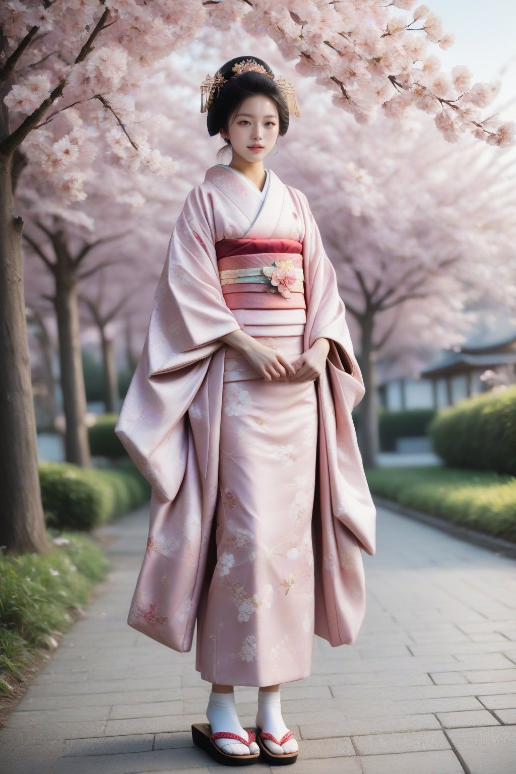 Score_9, Score_8_up, Score_7_up, Score_6_up, Score_5_up, Score_4_up, source_realistic, realistic, masterpiece, best quality, ultra-detailed, ultra high res, photorealistic, RAW photo, realistic lighting, 
BREAK
1girl, solo, upper body, kimono, traditional japanese white socks, geta, traditional japanese sandals, FuturEvoLabKimono, FuturEvoLabgirl, cherry blossom tree, 