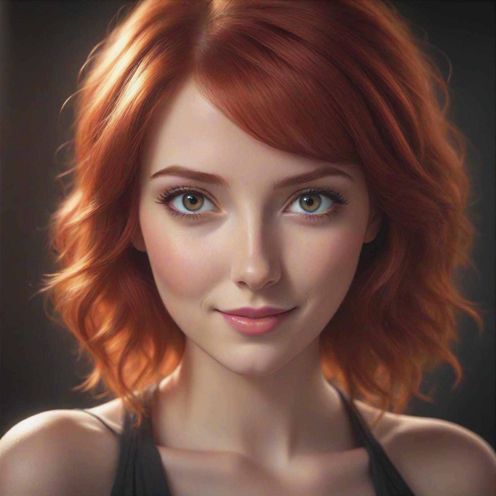 a close up from a gorgeous red haired girl, beautiful detailed radiant red hair,  beautiful detailed gray-brown eyes,  portrait, shy smile,(masterpiece:1.2), (best quality:1.2), ultra-detailed, best shadow, detailed background, high contrast, (best illumination, an extremely delicate and beautiful), ((cinematic light)), hyper detail, dramatic light, intricate details, 8k,  very aesthetic, ((realistic)),