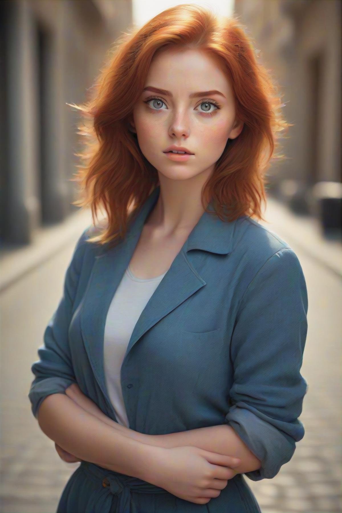 gorgeous young modern fashionable girl with expressive eyes and ginger hair, perfect beautiful eyes, beautiful detailed face, dynamic pose,  sharp focus,  excellent composition, cinematic atmosphere, precise correct anatomy, aesthetichigh detail of the face image, extremely realistic photo, upper body, (masterpiece:1.2), (best quality:1.2), ultra-detailed, best shadow, detailed background, high contrast, (best illumination, an extremely delicate and beautiful), ((cinematic light)), hyper detail, dramatic light, intricate details, 8k,  very aesthetic,  