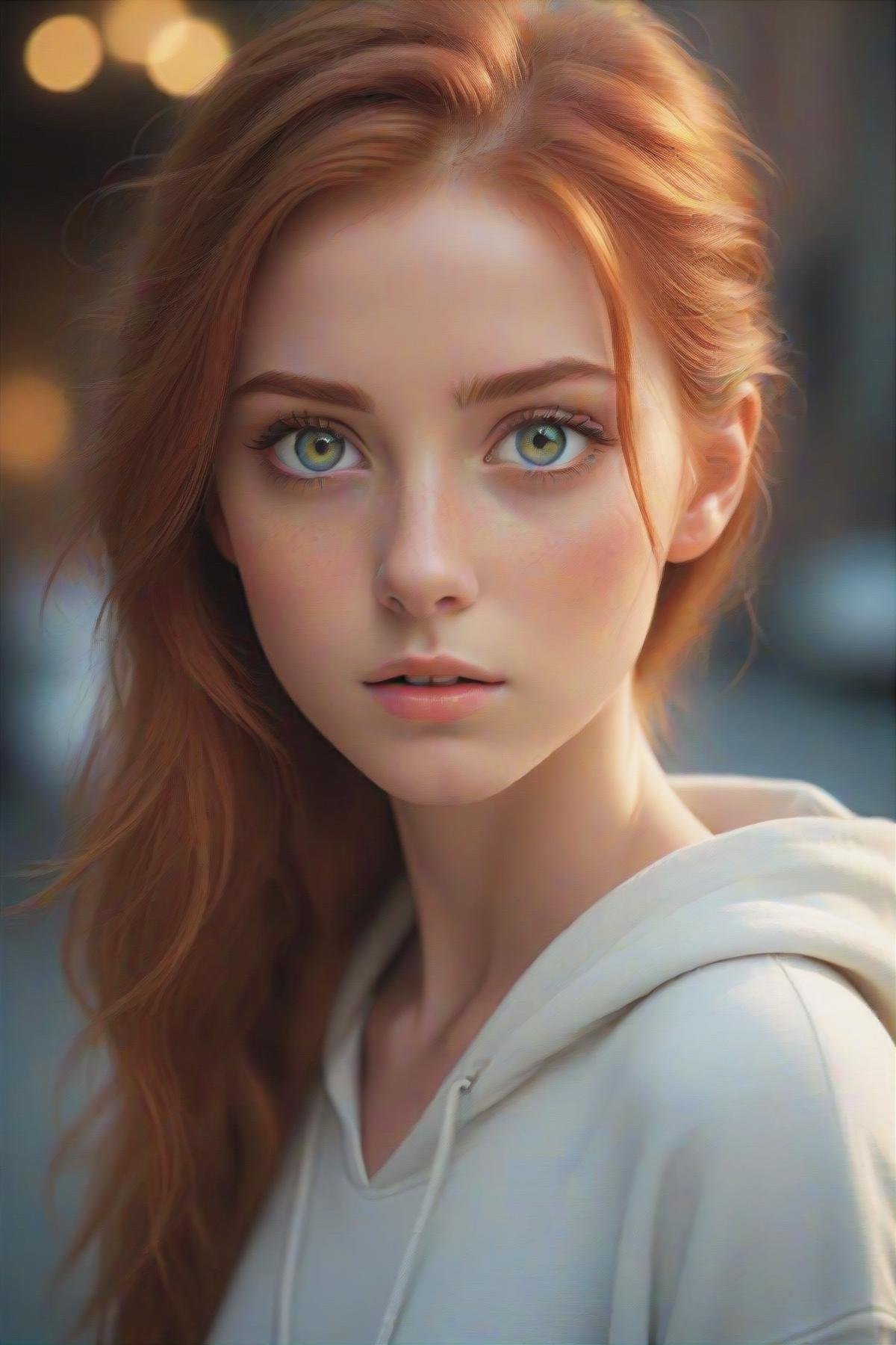 gorgeous young modern fashionable girl with expressive eyes and ginger hair, perfect beautiful eyes, beautiful detailed face, dynamic pose,  sharp focus,  excellent composition, cinematic atmosphere, precise correct anatomy, aesthetichigh detail of the face image, extremely realistic photo, upper body, (masterpiece:1.2), (best quality:1.2), ultra-detailed, best shadow, detailed background, high contrast, (best illumination, an extremely delicate and beautiful), ((cinematic light)), hyper detail, dramatic light, intricate details, 8k,  very aesthetic,   