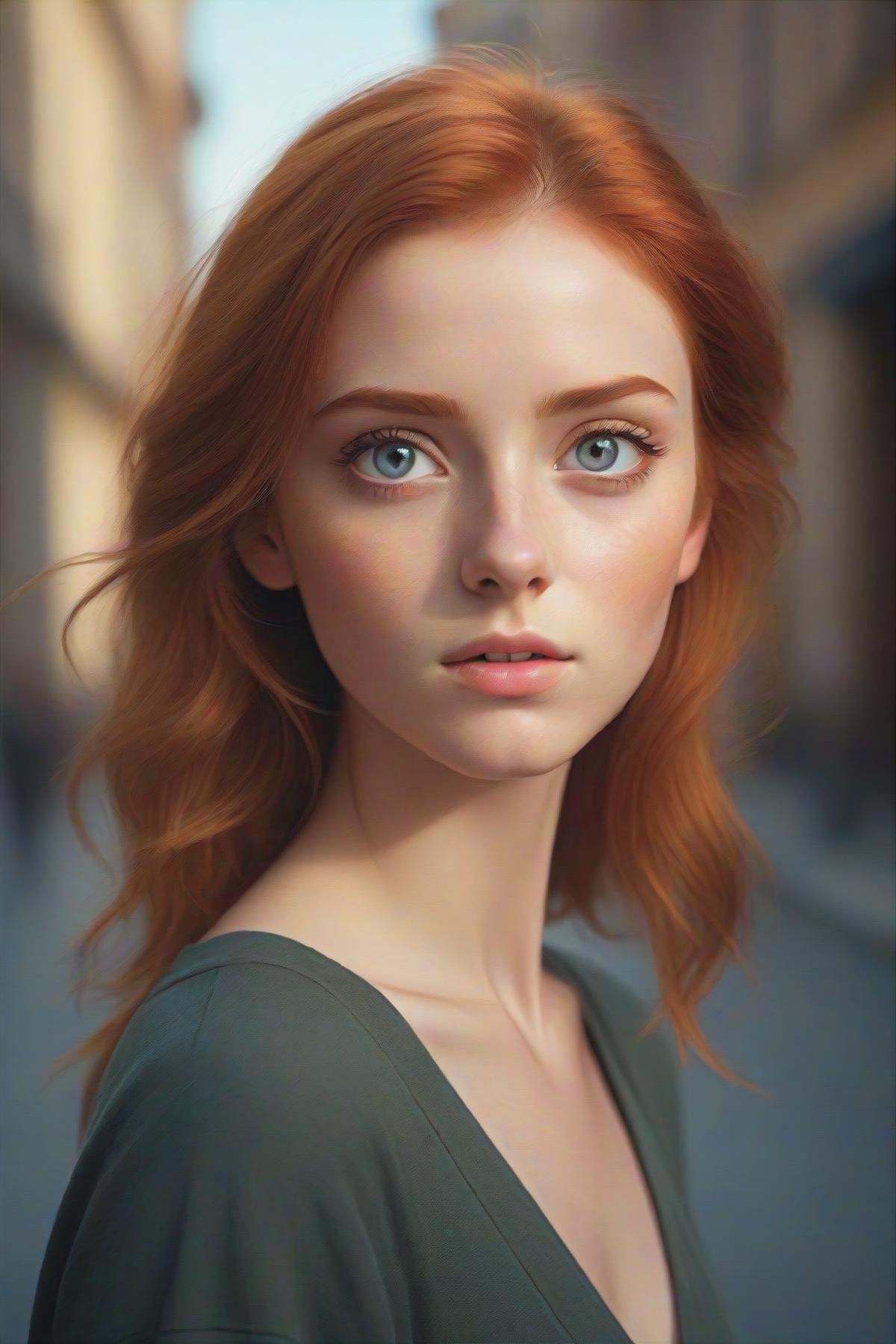 gorgeous young modern fashionable girl with expressive eyes and ginger hair, perfect beautiful eyes, beautiful detailed face, dynamic pose,  sharp focus,  excellent composition, cinematic atmosphere, precise correct anatomy, aesthetichigh detail of the face image, extremely realistic photo, upper body, (masterpiece:1.2), (best quality:1.2), ultra-detailed, best shadow, detailed background, high contrast, (best illumination, an extremely delicate and beautiful), ((cinematic light)), hyper detail, dramatic light, intricate details, 8k,  very aesthetic,  