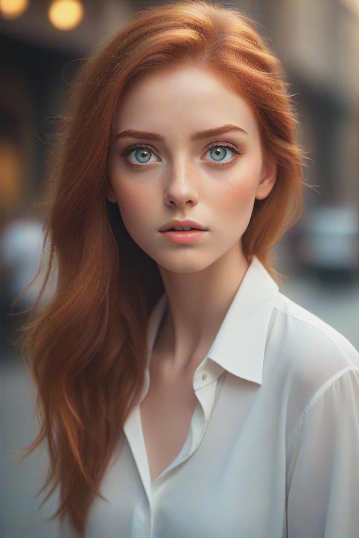 gorgeous young modern fashionable girl with expressive eyes and ginger hair, perfect beautiful eyes, beautiful detailed face, dynamic pose,  sharp focus,  excellent composition, cinematic atmosphere, precise correct anatomy, aesthetichigh detail of the face image, extremely realistic photo, upper body, (masterpiece:1.2), (best quality:1.2), ultra-detailed, best shadow, detailed background, high contrast, (best illumination, an extremely delicate and beautiful), ((cinematic light)), hyper detail, dramatic light, intricate details, 8k,  very aesthetic,  