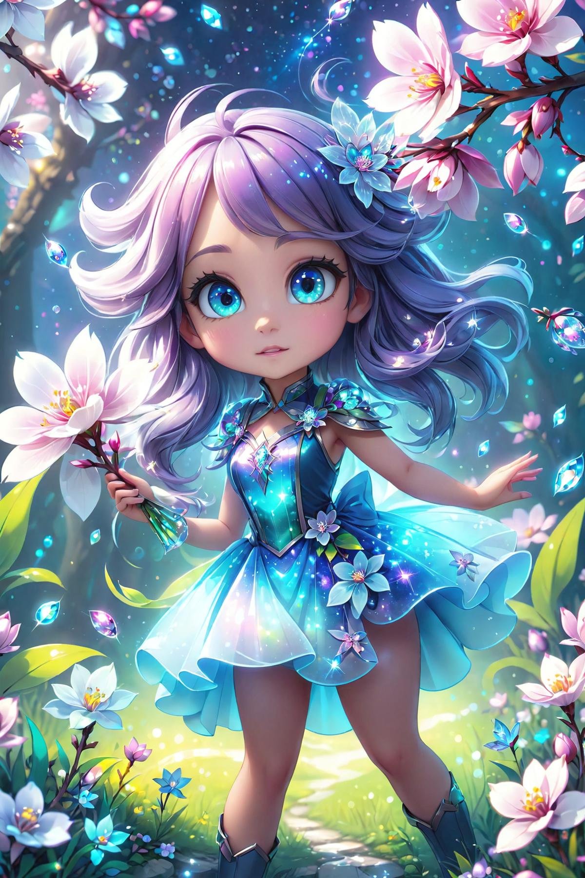 crystal spring blossom, fantasy, galaxy, transparent, shimmering, sparkling, splendid, colorful, magical photography, dramatic lighting, photo realism, ultra-detailed, 4k, Depth of field, High-resolution (masterpiece:1.2), (best quality:1.2), newest, ai-generated, ultra-detailed, best shadow, detailed background, high contrast, 