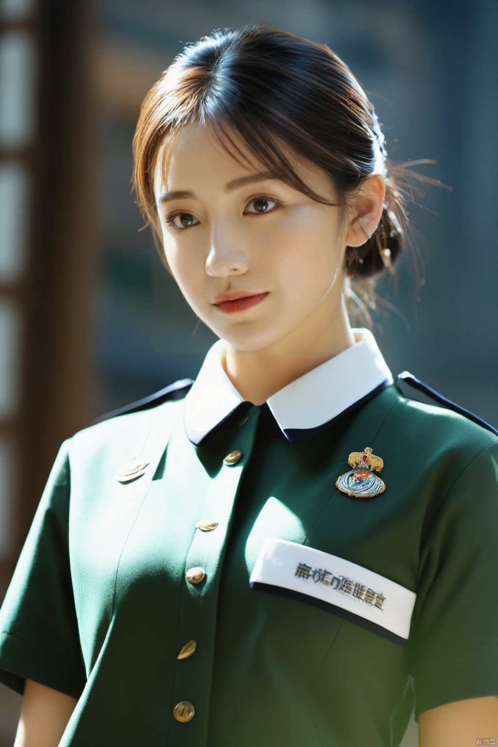 (1girl:1.3), (best quality, masterpiece, ultra high resolution),(photorealistic:1.3), (realistic:1.3), depth of field,(full body:1.2), (day:1.2), (cinematic lighting:1.2),  uniform