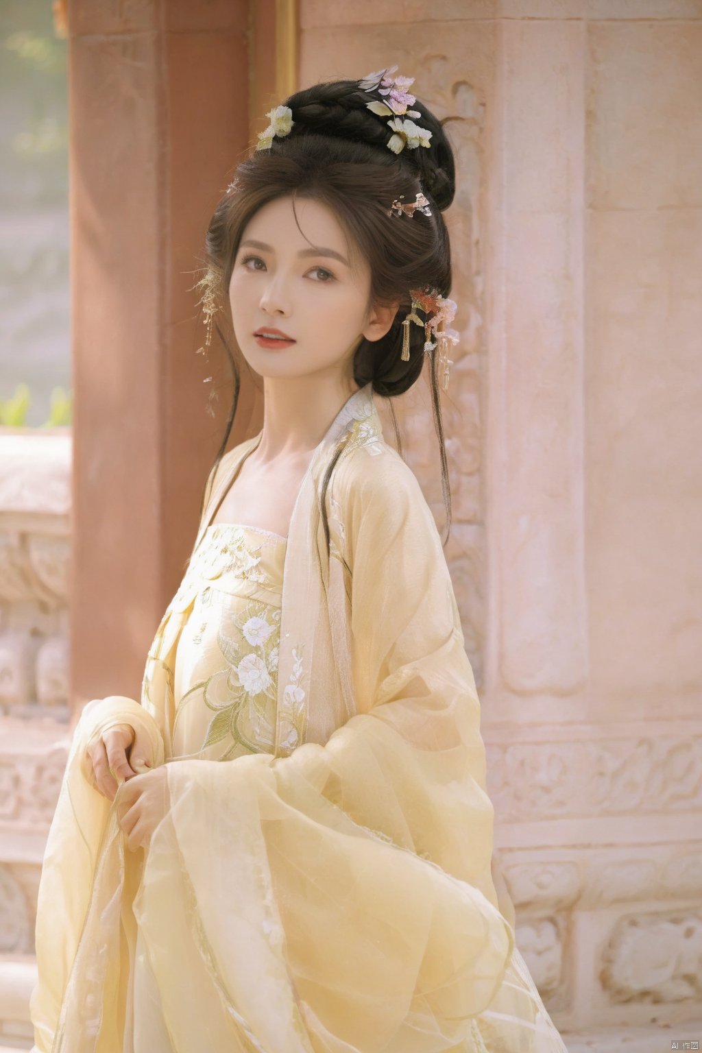 (1girl:1.3), (best quality, masterpiece, ultra high resolution),(photorealistic:1.3), (realistic:1.3), depth of field,(full body:1.2), (day:1.2), (cinematic lighting:1.2), , hanfu