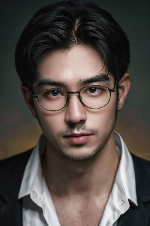 professional photography, RAW photo, HDR, UHD, 64K, perfect composition, natural lighting, handsome ,asina man,  realistic ,glasses ,stubble , 