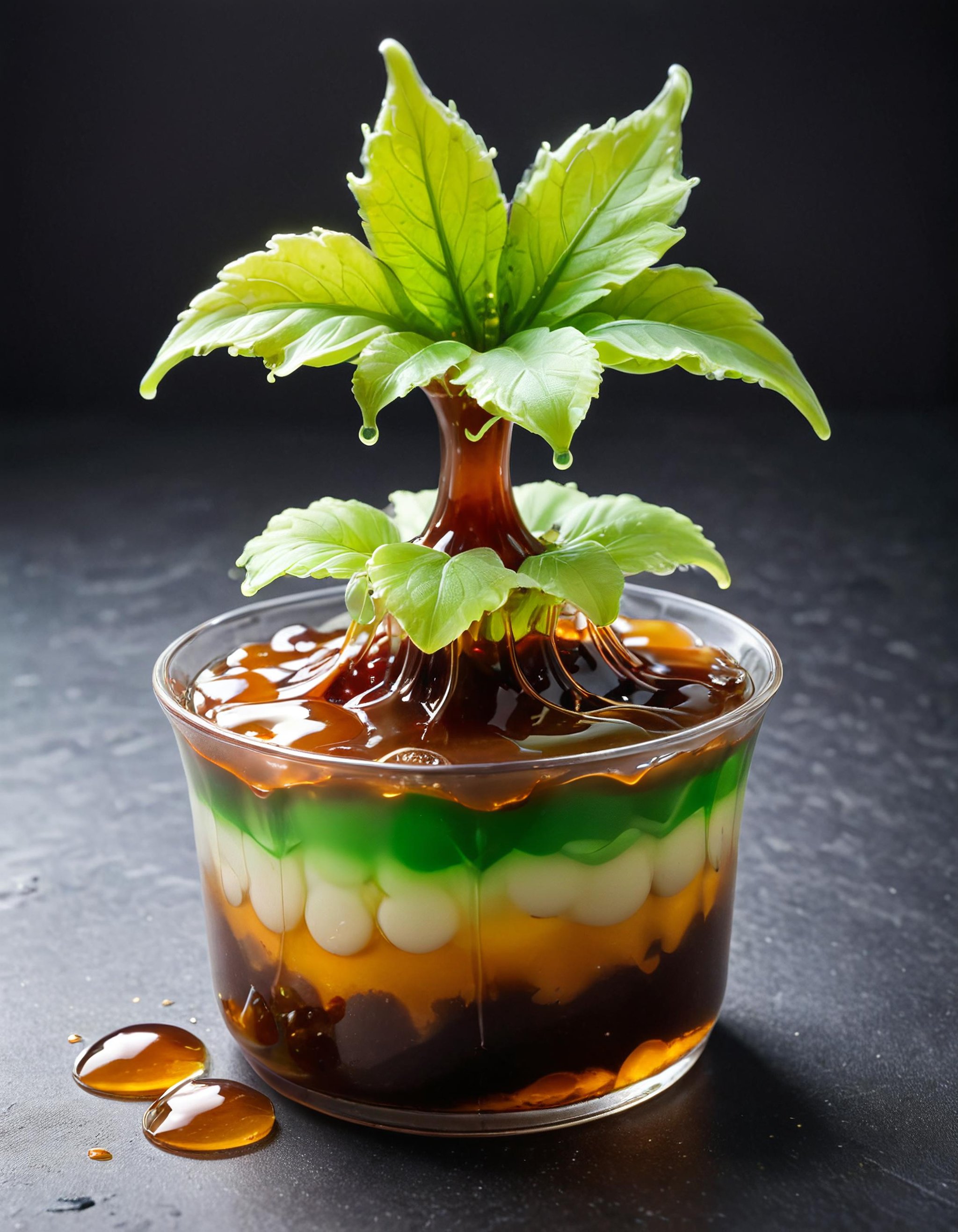 a plant made of brown and green jelly pudding