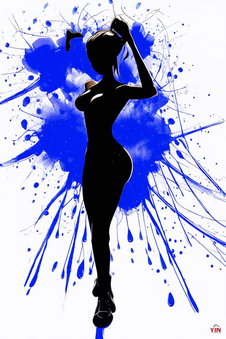 silhouette of a girl, ink brushstrokes in background, looking at viewer, dancing pose, ink rain, stunning image, ink smoke, digital art, professional style, ((masterpiece quality: 2)), ink droplets, attractive image.,INK,Ink art,Enhance,Cartoon