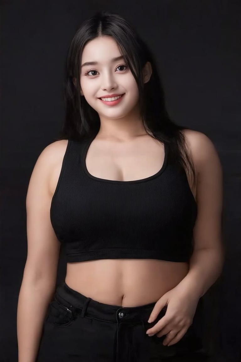 (((score_9, score_8_up, score_7_up, best quality, 4K, 8K, high-resolution, masterpiece, ultra-detailed, realistic, photorealistic, soft light, full-body_portrait))),(((1girl, (beautiful woman with emphasis on plump abs: 1.3), full body, (long hair, big breasts: 1.2), (oversized tank top: 1.2), ultra-delicate face, delicate eyes, double eyelids, smile, home, random color clothes))),(((high resolution, extremely sharp, ultra-real, extremely detailed, an ultra-realistic photograph captured with a Sony α7 III camera, equipped with an 85mm lens, depicting, The image, taken in high resolution.))) 