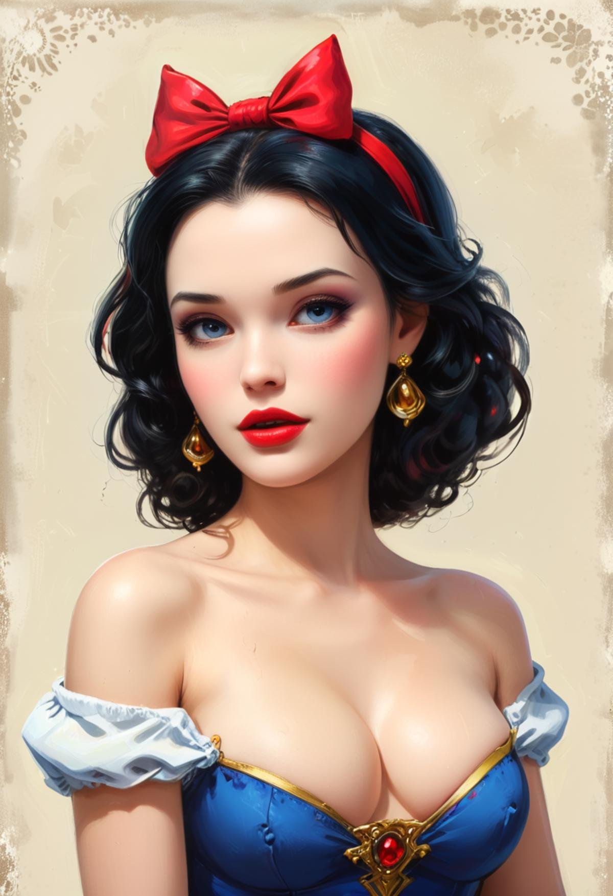 Pin up version of Disney Princess Snow White  painted in the style of Olivia De Berardinis