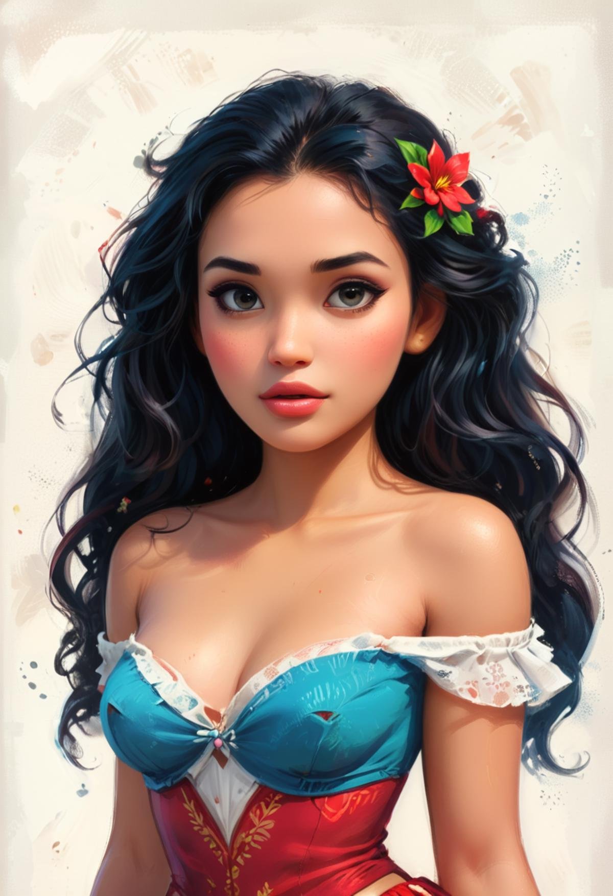 Pin up version of Disney Princess Moana  painted in the style of Olivia De Berardinis