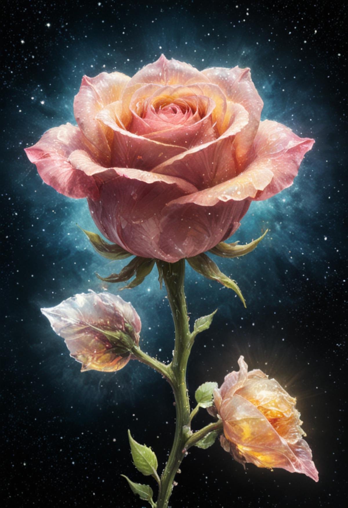 Masterpiece art of A crystal rose in space