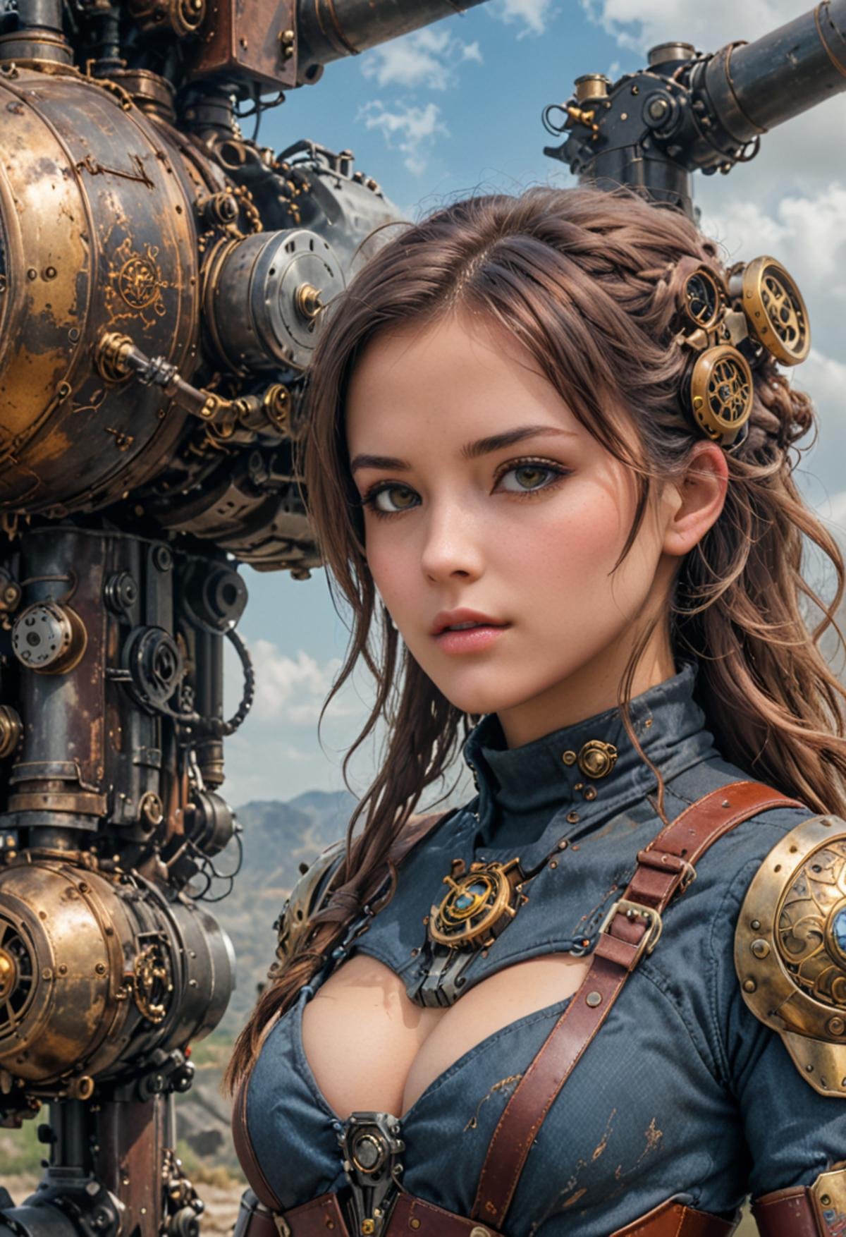 photo,photo, 8k portrait steaming engines, in a mecha-steampunk ,1girl, style.