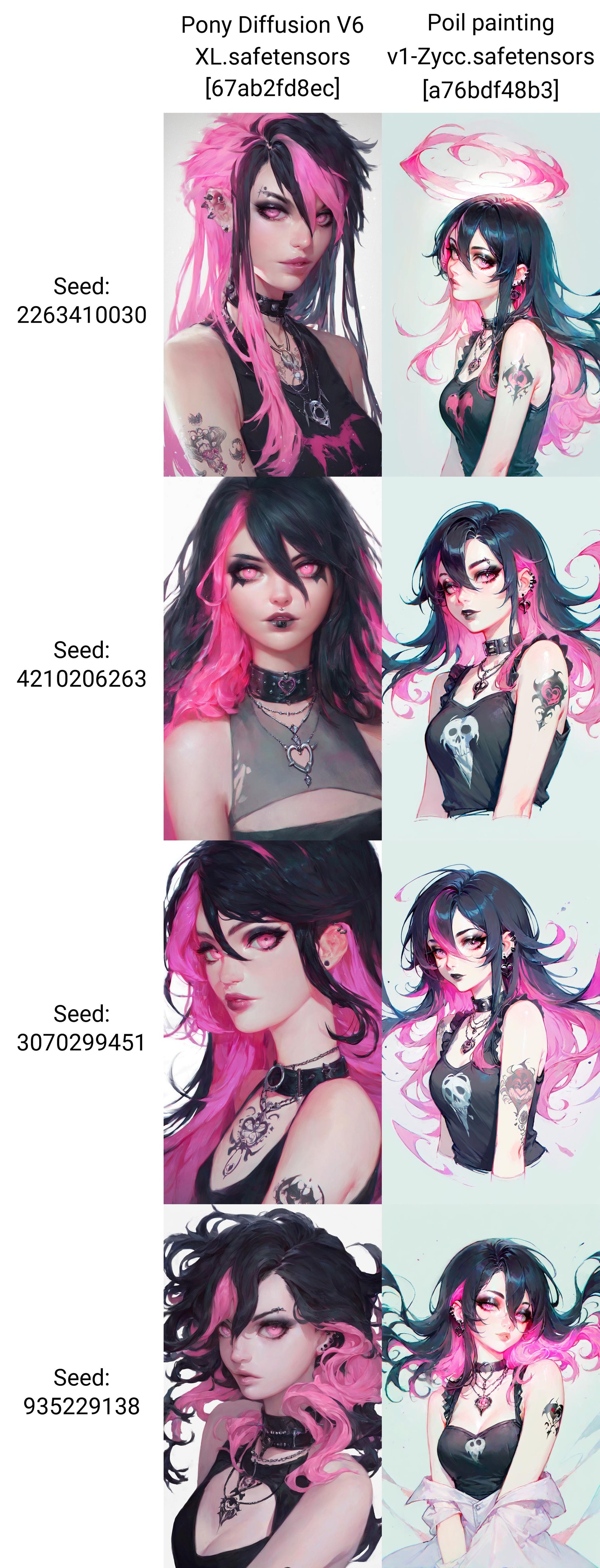 score_9,score_8_up,score_7_up,Goth girl,goth girl 1girl,1girl,solo,looking at viewer,long hair,hair between the eyes,bare shoulders,jewelry,(black hair, pink hair,multicolored hair,glowing hair),tattoo,sleeveless,pink eyes,necklace,two-tone hair,lips,makeup,white  background,portrait,spot color, 