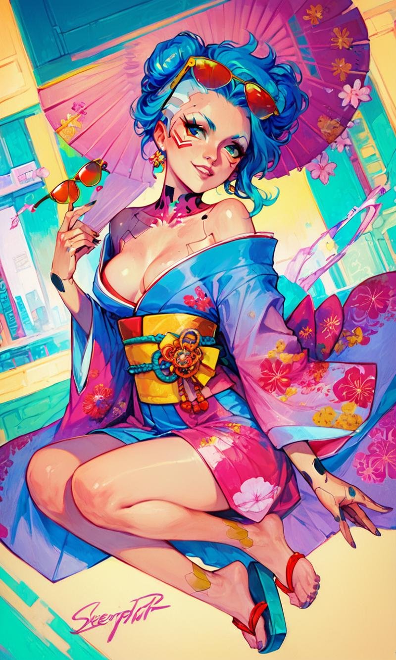 score_9,score_8_up,score_7_up,1girl,solo,kimono,stylish_pose,cyberpunk city,sunglasses,